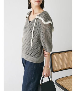 Green Parks クロシェ風セーラーカラーニット Gray