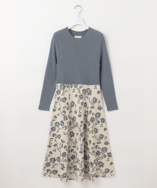 ANY SIS 【美人百花掲載】フラワージャガードニット ワンピース スモーキーブルー×アイボリー