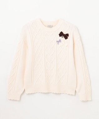 ANY KIDS リボン ケーブル ニット エクリュ