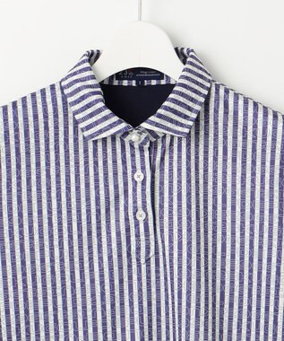 23区GOLF 【WOMEN】ロゴレイヤーストライプシャツ ダルブルー系2