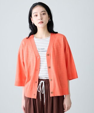 ANY リネンブレンドハーフスリーブカーディガン オレンジ