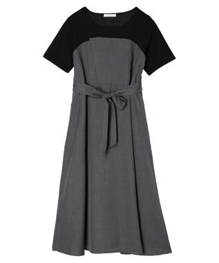 Green Parks 共ベルト付きビスチェ風ドッキングワンピース Gray Mixture