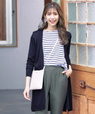 Tiaclasse 【洗える】バックリブプリーツ編みロングカーディガン ネイビー