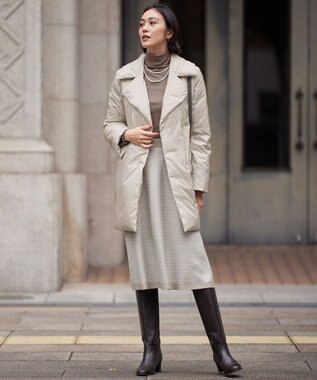 自由区 【WEB限定カラーあり・洗える】リバーシブルニット セットアップ(プルオーバー×フレアスカート) グレージュ×アクア