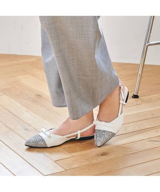 MODE ET JACOMO <carino>グリッターコンビフラットシューズ ホワイトコンビ