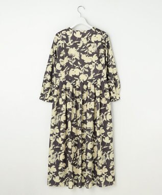 自由区 バイカラーフラワープリント ワンピース グレー×イエロー