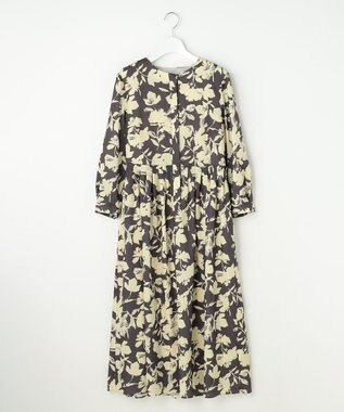自由区 バイカラーフラワープリント ワンピース グレー×イエロー