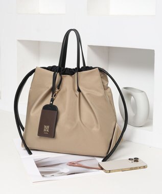 style code 【PADMA/パドマ】カードケース付　ナイロン巾着トートバッグ ベージュ