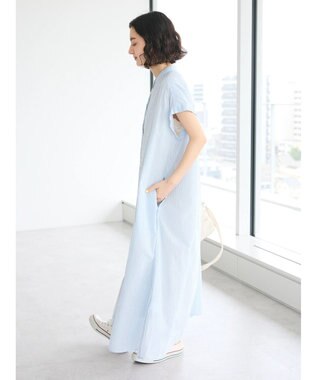 CRAFT STANDARD BOUTIQUE インド綿バンドカラーワンピース Stripe Sax