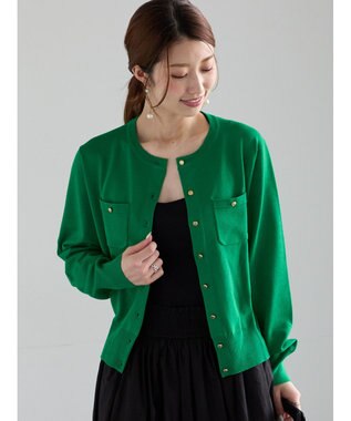 Te chichi 金釦ポケット付きクルーカーディガン グリーン