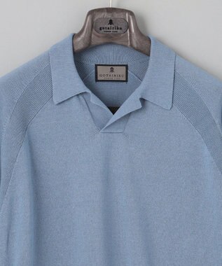 GOTAIRIKU 【和紙＆綿 】二ット スキッパーポロシャツ ダルブルー系