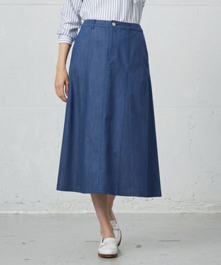 【洗える】セルロースシャンブレー フレアー スカート