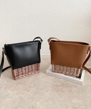 LA BAGAGERIE 【maison vert】【柳バスケット使用】コンビスクエアかごバッグ ブラック