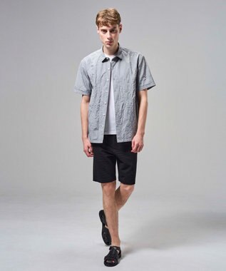 JOSEPH HOMME 【新素材】ランダムプリーツワッシャー　レギュラーカラー半袖シャツ ライトグレー系