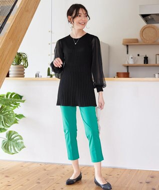 Tiaclasse チュールスリーブニットチュニック ブラック