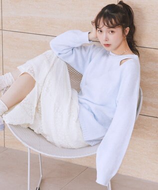 earth music&ecology サイドリボンカシュクールニット Sax