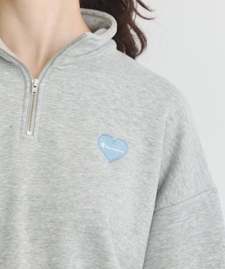 earth music&ecology Ｃｈａｍｐｉｏｎ×ｅｍａｅハーフジップハートスウェット Gray Mixture
