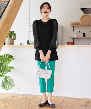 Tiaclasse チュールスリーブニットチュニック ブラック