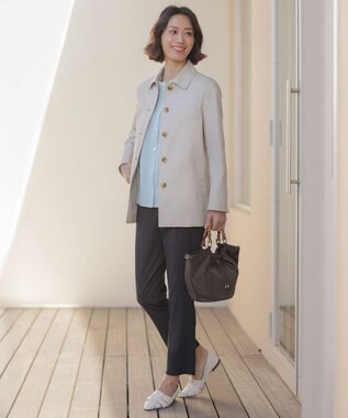 J.PRESS LADIES L 【WEB限定カラーあり・人気素材・セットアップ対応】セルロースリネンストレッチ テーパード パンツ ネイビー系