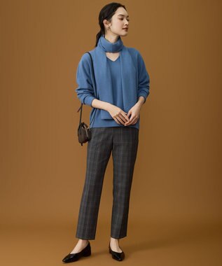 自由区 L 【19号サイズまで展開】TRギャバ裏起毛チェック柄テーパード パンツ チャコール系チェック