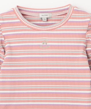 ANY KIDS 七分袖 テレコボーダー Tシャツ ピンク系