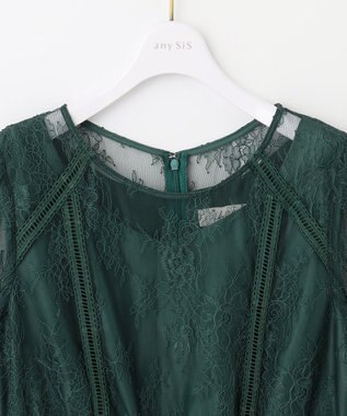 ANY SIS 【洗える】パネルレース ドレス ダークグリーン