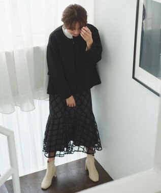 Feroux 【洗える】シアーチェック マーメイド スカート ブラック系2