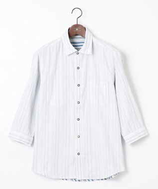 JOSEPH ABBOUD 【1枚で2通りの着こなし】オーガニックコットンリバーシブル 七分袖シャツ アイボリー系1