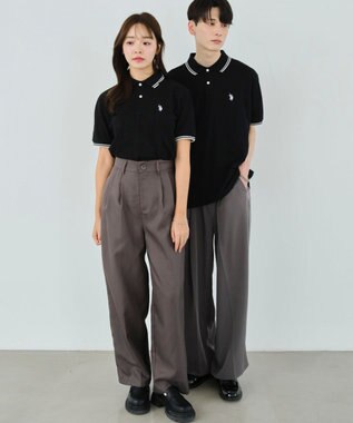 WEGO 【ユニセックス着用ITEM/SMLサイズ展開】別注USPOLOラインポロシャツ ブラック