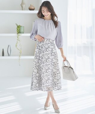 ANY SIS 【洗える】ラインフラワーエンブロイダリー スカート アイボリー系