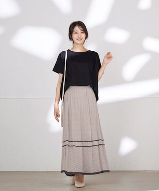 Tiaclasse クロシェ編み配色ニットスカート アイボリー×チャコール