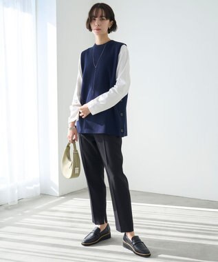 UNFILO 【洗える】サイドボタンニットベスト ネイビー