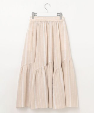 23区 【洗える】LIBECO ティアード スカート ベージュ×ホワイトストライプ
