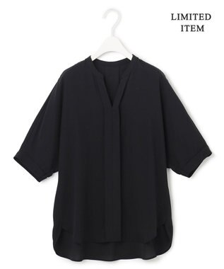 ICB L 【先行予約・WEB限定】BackSatinAmunzen 5分袖キーネックブラウス ブラック