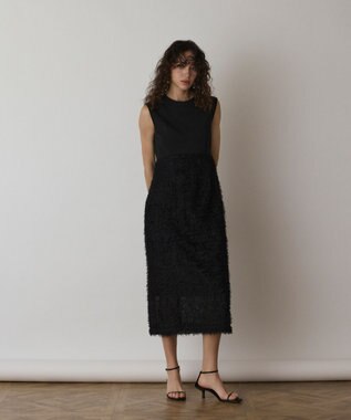 GRACE CONTINENTAL フェザー刺繍コンビワンピース ブラック