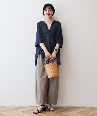 AMERICAN HOLIC 【接触冷感】Ｖネックシアー半袖ＢＩＧシャツ Navy