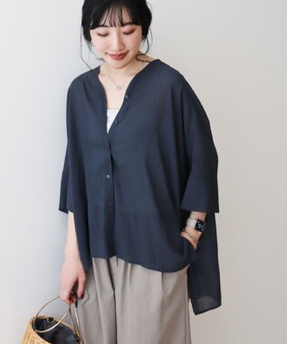 AMERICAN HOLIC 【接触冷感】Ｖネックシアー半袖ＢＩＧシャツ Navy