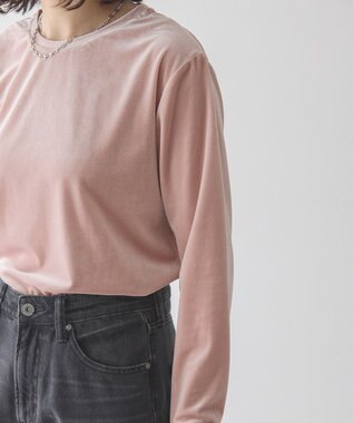 AMERICAN HOLIC ベロアクルーネックカットプルオーバー Pink