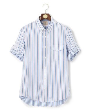J.PRESS MEN オーガニックコットンダブルチューブマルチストライプシャツ ブルー系1