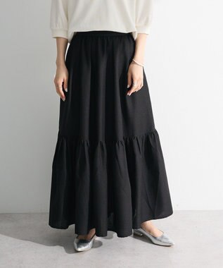 Green Parks ・ＥＬＥＮＣＡＲＥ　ＤＵＥ　リネンライクティアードスカー Black