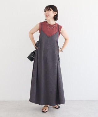 Green Parks 表面感脇リボンキャミワンピース Gray