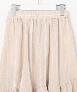 23区 【洗える】LIBECO ティアード スカート ベージュ×ホワイトストライプ