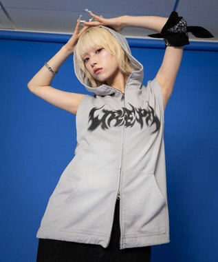 WEGO ノースリーブグラフィックZIPパーカー グレー