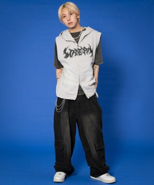 WEGO ノースリーブグラフィックZIPパーカー グレー