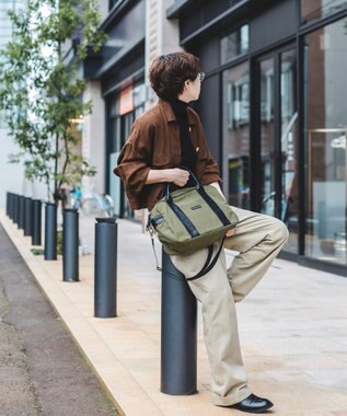 YUSHI EVER - BOSTON SHOULDER ナイロン 本革 ボストンショルダー オリーブ