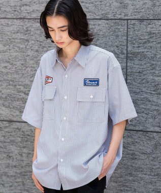 WEGO 【ユニセックス着用ITEM/MLサイズ展開】オックスフォードワッペンシャツ（SS） ブラックストライプ