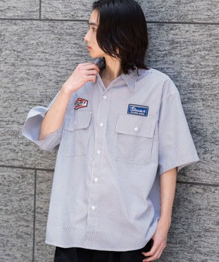 WEGO 【ユニセックス着用ITEM/MLサイズ展開】オックスフォードワッペンシャツ（SS） ブラックストライプ