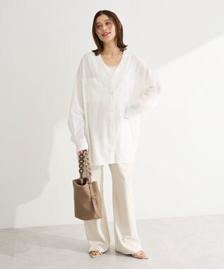 Green Parks 綿麻混Ｖネックオーバーサイズシャツ Off White