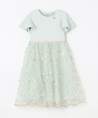 ANY KIDS 刺繍チュールガーリー ワンピース エメラルドグリーン