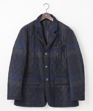 JOSEPH ABBOUD 【キングサイズ・イタリア素材/軽量/中綿キルト】 スライバーチェックキルト ジャケット ネイビー系4